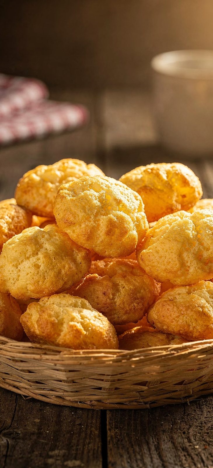 Pão de queijo quentinho na cesta