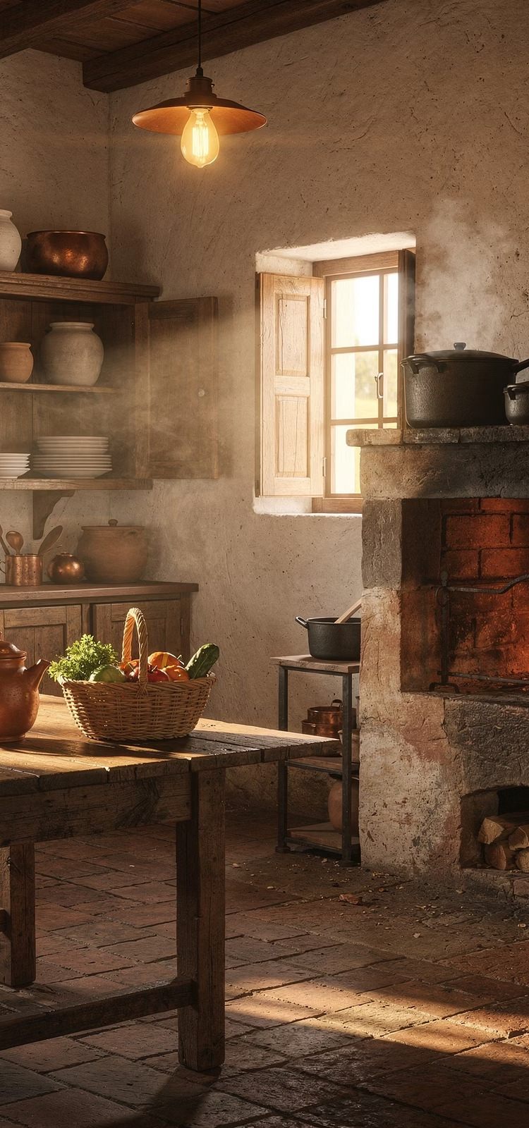 Cozinha mineira antiga com fogão a lenha e janela